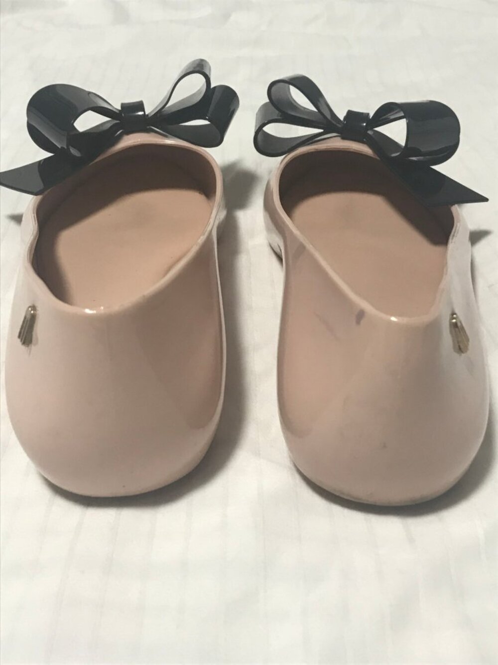 Melissa Beige Nude Jelly Rubber Ballerina Flats with Black Bow 6 - Picture 3 of 7